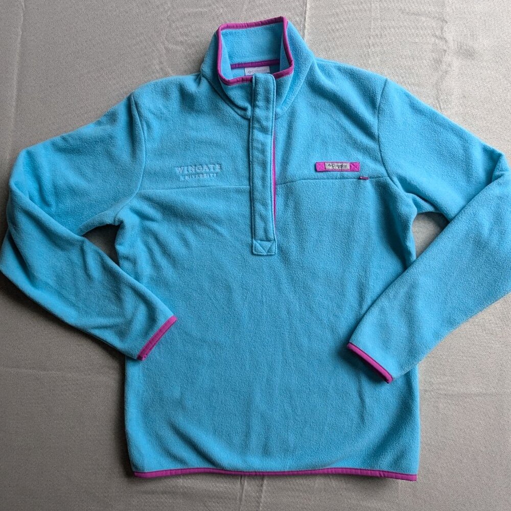 Columbia PFG Fleece Pullover Women’s M Blue Pink Wingate University Quarter Snap